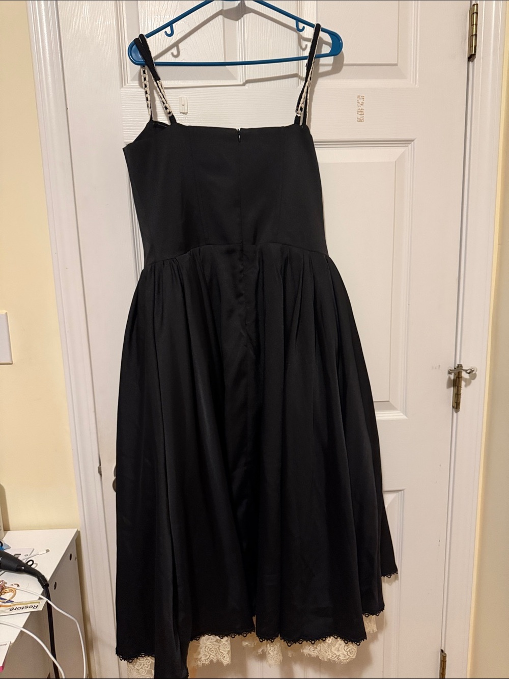 Lace Made Black Lace-Trim Cocktail Dress with Chain Detail - Picture 3 of 4